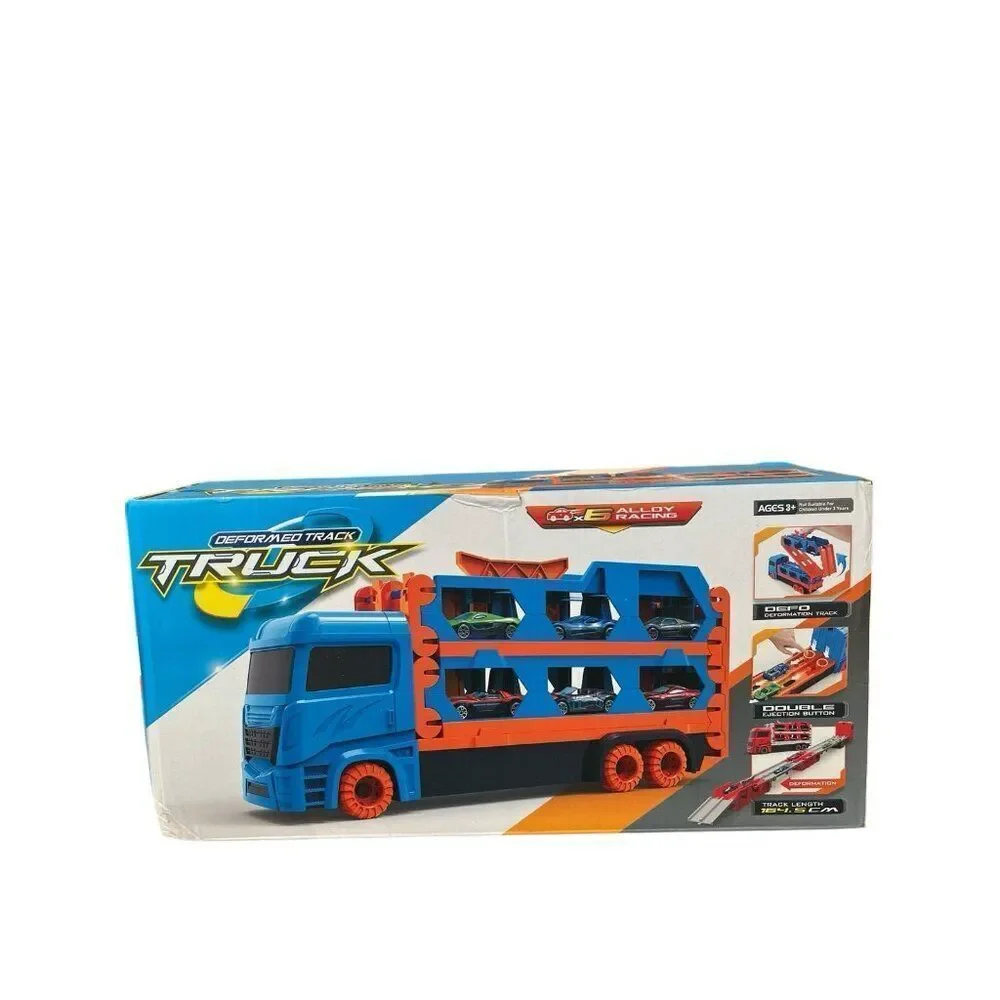 Car Transporter Truck Folding Track Racing Vehicles Deformed Track Truck 6 Cars